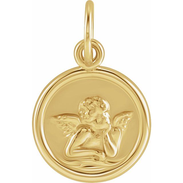 14K Yellow 12 mm Cherub Angel Pendant