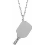 14k White Engravable Pickleball Paddle 16-18' Necklace