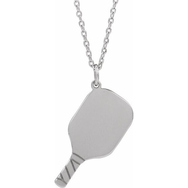14k White Engravable Pickleball Paddle 16-18' Necklace