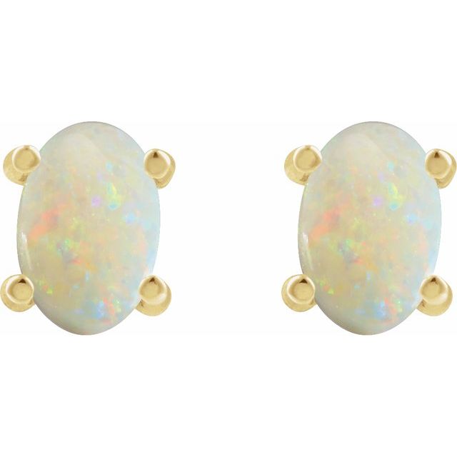 14K Yellow 6x4 mm Oval Natural White Opal Earrings