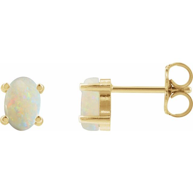 14K Yellow 6x4 mm Oval Natural White Opal Earrings