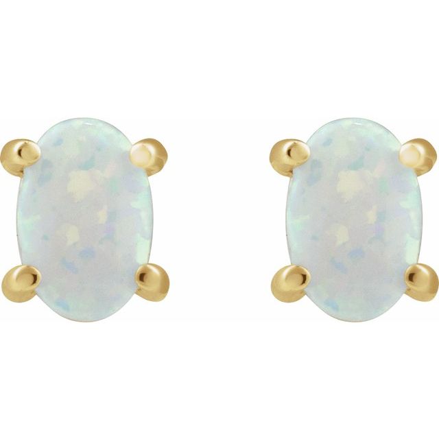 14k Yellow 6x4 Mm Oval Lab-grown White Opal Earrings