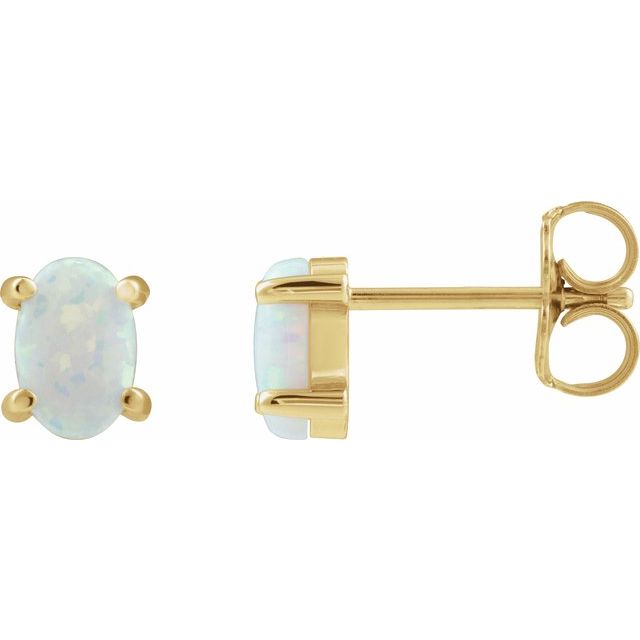 14k Yellow 6x4 Mm Oval Lab-grown White Opal Earrings
