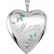 Sterling Silver 25.1x19.3 mm Heart Mom Locket with Color