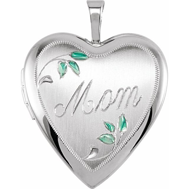 Sterling Silver 25.1x19.3 mm Heart Mom Locket with Color