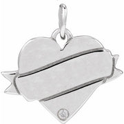 14K White .005 CT Natural Diamond Engravable Heart Pendant