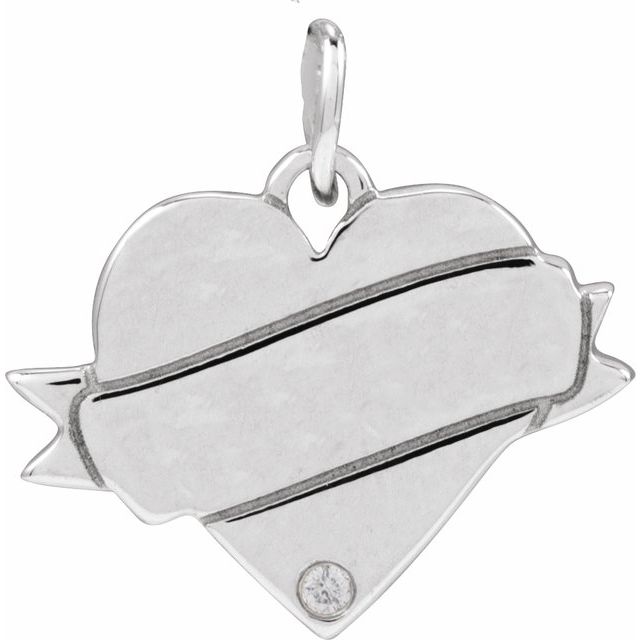 14K White .005 CT Natural Diamond Engravable Heart Pendant