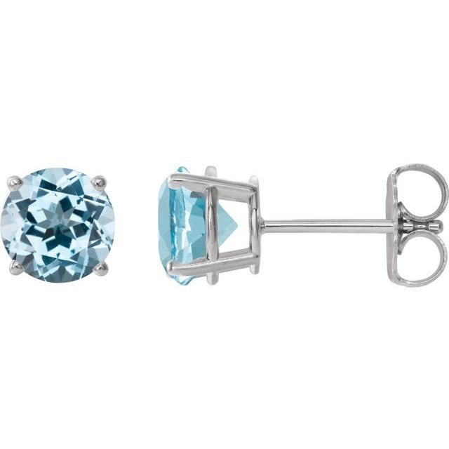 14K White 4 mm Natural Sky Blue Topaz Stud Earrings