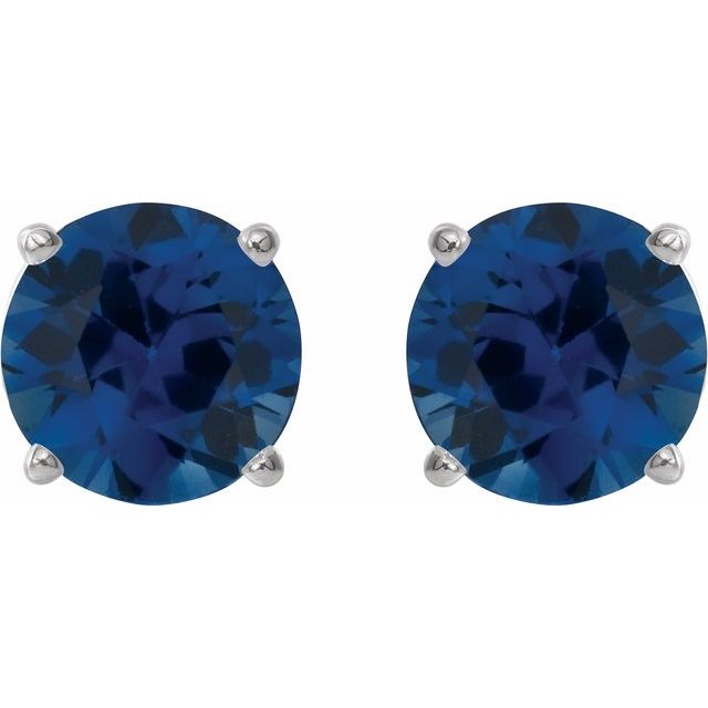 14k White 5 Mm Lab-grown Blue Sapphire Stud Earrings
