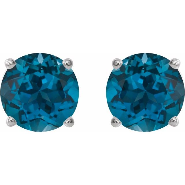 14K White 5 mm Natural London Blue Topaz Stud Earrings