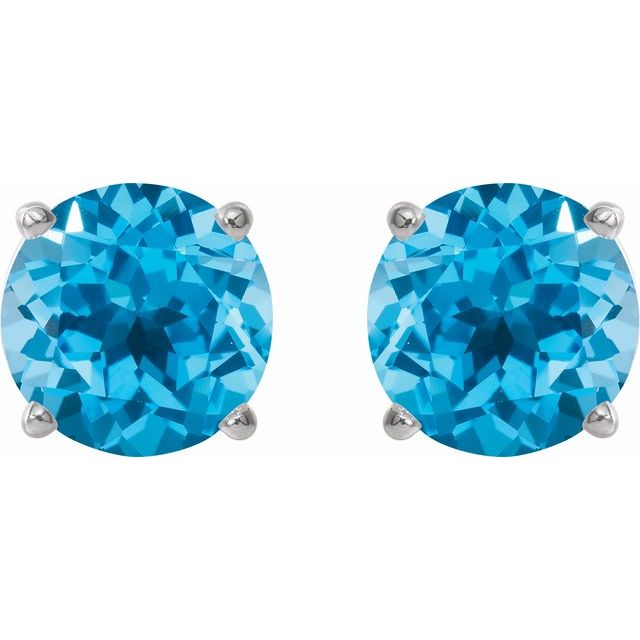 14K White 5 mm Natural Swiss Blue Topaz Stud Earrings