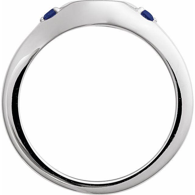 14K White Engravable Lab-Grown Blue Sapphire Signet Ring
