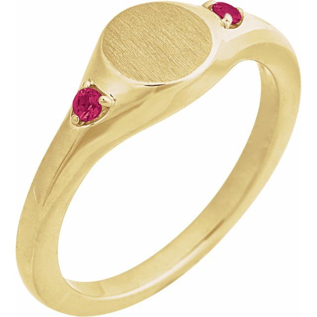 14K Yellow Engravable Lab-Grown Ruby Signet Ring