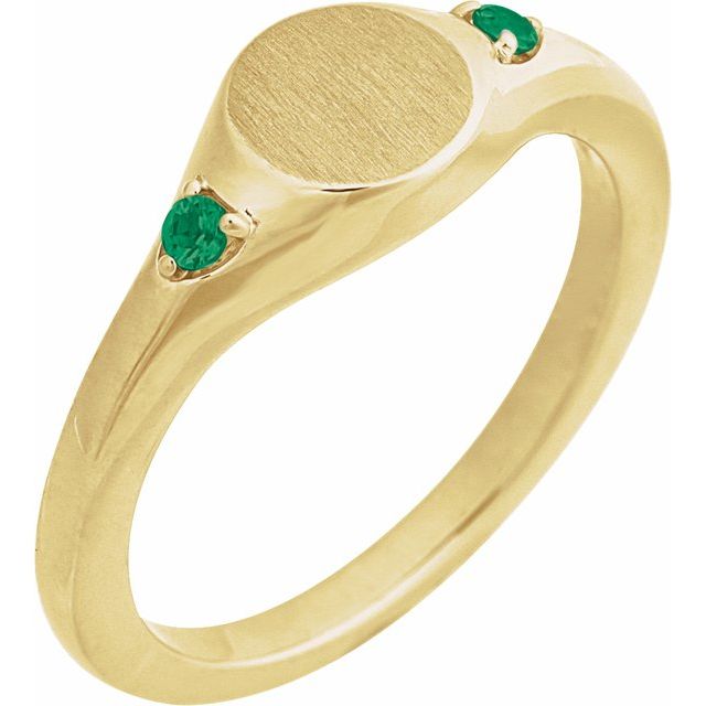 14K Yellow Engravable Natural Emerald Signet Ring