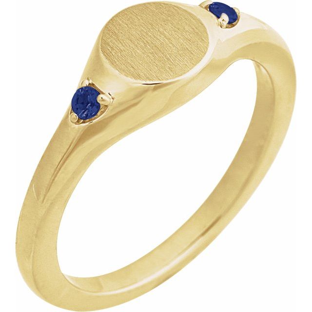 14K Yellow Engravable Lab-Grown Blue Sapphire Signet Ring