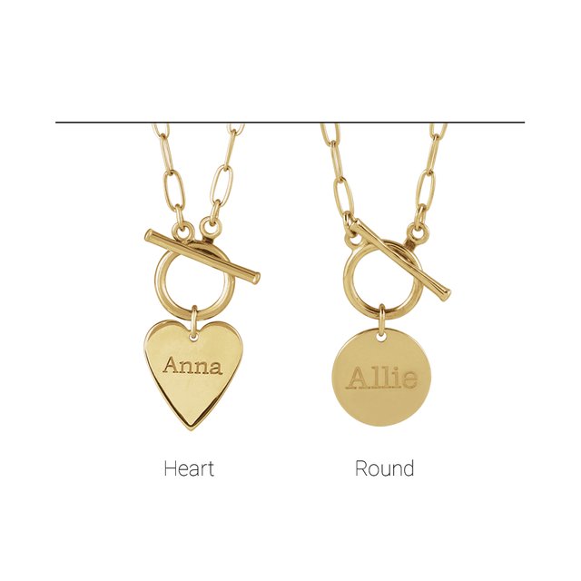 Sterling Silver Engravable Heart Toggle 18' Necklace