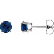 14k White 5 Mm Lab-grown Blue Sapphire Stud Earrings