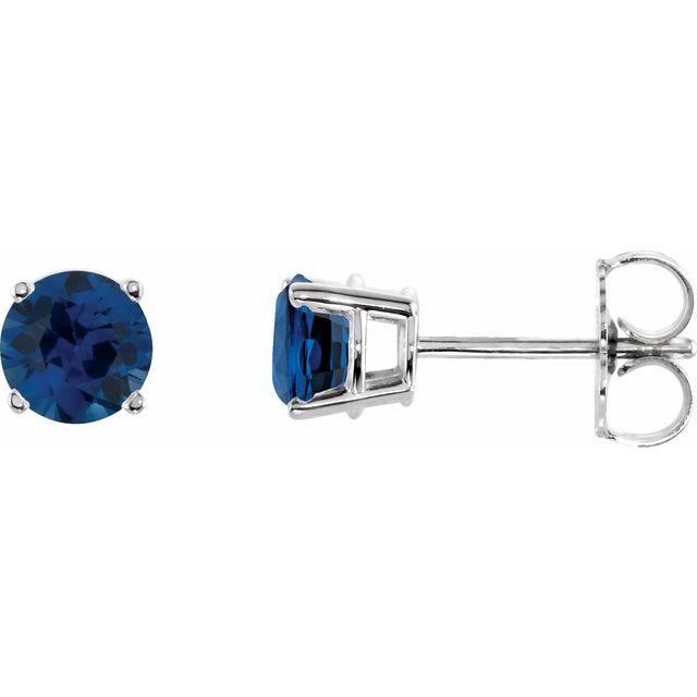 14k White 5 Mm Lab-grown Blue Sapphire Stud Earrings