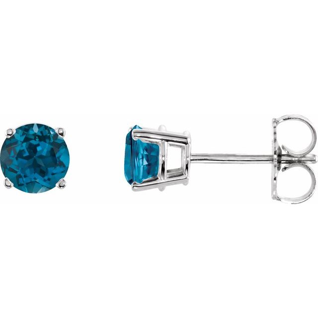 14K White 5 mm Natural London Blue Topaz Stud Earrings