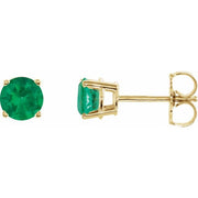 14k Yellow 5 Mm Lab-grown Emerald Stud Earrings