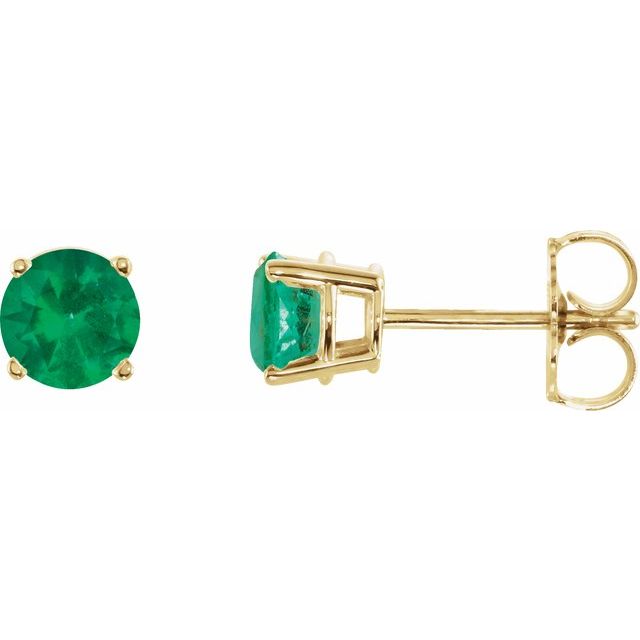 14k Yellow 5 Mm Lab-grown Emerald Stud Earrings