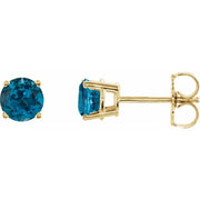 14K Yellow 5 mm Natural London Blue Topaz Stud Earrings