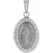 14K White 15x11.5 mm Oval Hollow Miraculous Medal