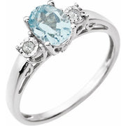 14k White Natural Aquamarine & .04 Ctw Natural Diamond Ring