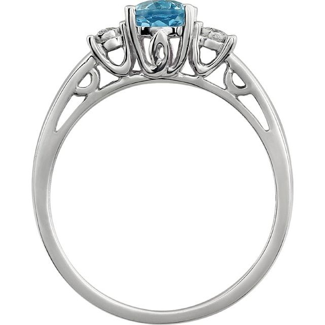 14k White Natural Aquamarine & .04 Ctw Natural Diamond Ring