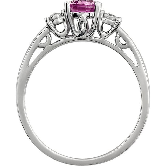 14K White Lab-Grown Pink Sapphire & .04 CTW Natural Diamond Ring