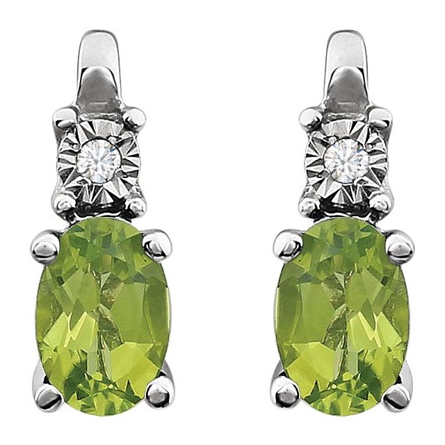 14K White Natural Peridot & .02 CTW Natural Diamond Earrings