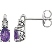 14K White Natural Amethyst & .02 CTW Natural Diamond Earrings
