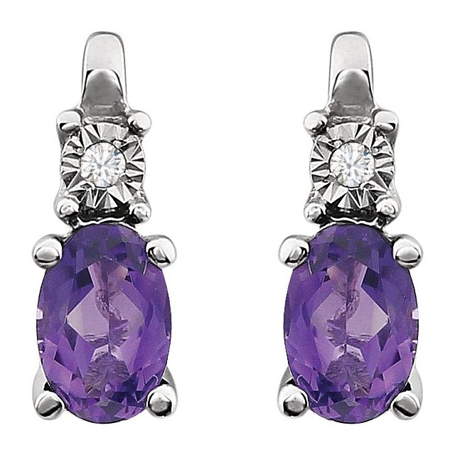 14K White Natural Amethyst & .02 CTW Natural Diamond Earrings