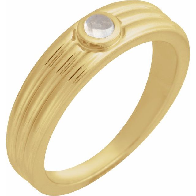 14K Yellow 3 mm Round Natural Rainbow Moonstone Cabochon Ring