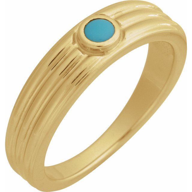 14K Yellow 3 mm Round Natural Turquoise Cabochon Ring