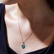 14K Yellow Natural Peridot & Natural Turquoise Halo-Style Pendant
