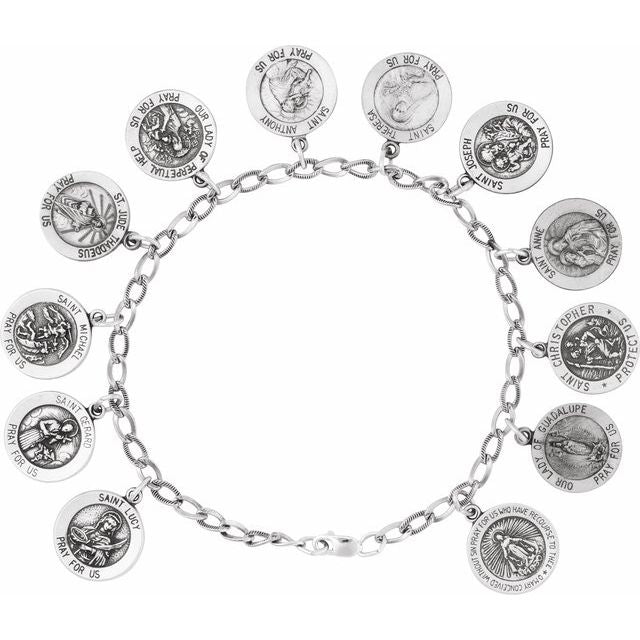Sterling Silver Saints Charm 7 1/2' Bracelet
