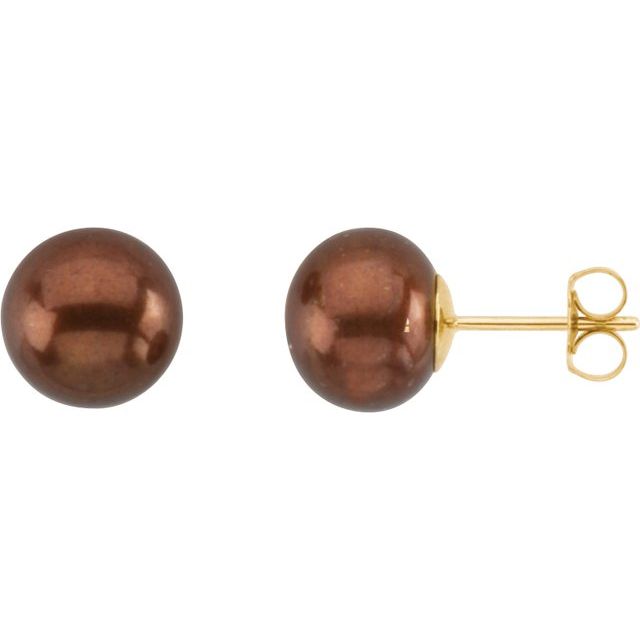 14K Yellow Cultured Chocolate Freshwater Pearl Earrings