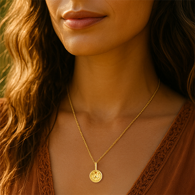 14K Yellow Natural Citrine & .005 CTW Natural Diamond Leo Charm/Pendant