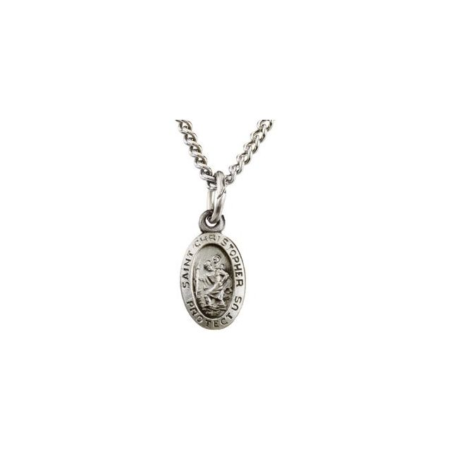 Sterling Silver 9x6 mm Oval St. Christopher 18' Necklace