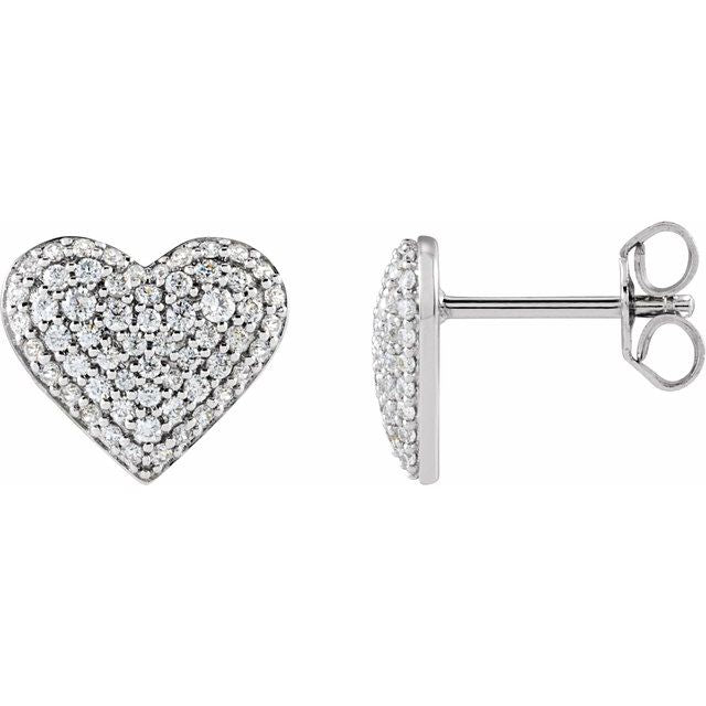 14K White 1/2 CTW Natural Diamond Puffed Heart Earrings