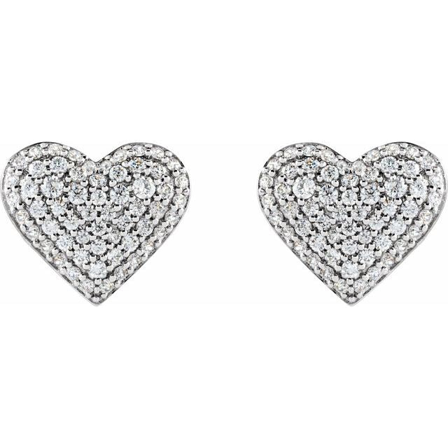 14K White 1/2 CTW Natural Diamond Puffed Heart Earrings