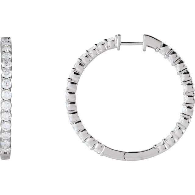 14K White 4 CTW Lab-Grown Diamond Inside-Outside Hinged 36 mm Hoop Earrings