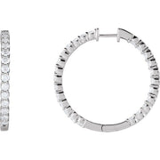 14K White 4 CTW Natural Diamond Inside-Outside Hinged 36 mm Hoop Earrings