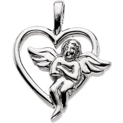 Sterling Silver 18x15 mm Angel Heart Pendant
