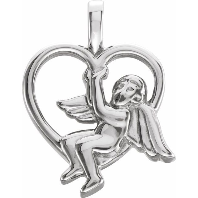 14k White 18.5x14.5 Mm Angel Heart Pendant
