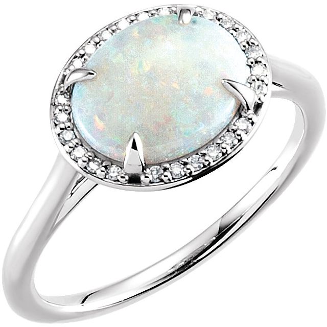14K White Natural White Opal & .06 CTW Natural Diamond Ring