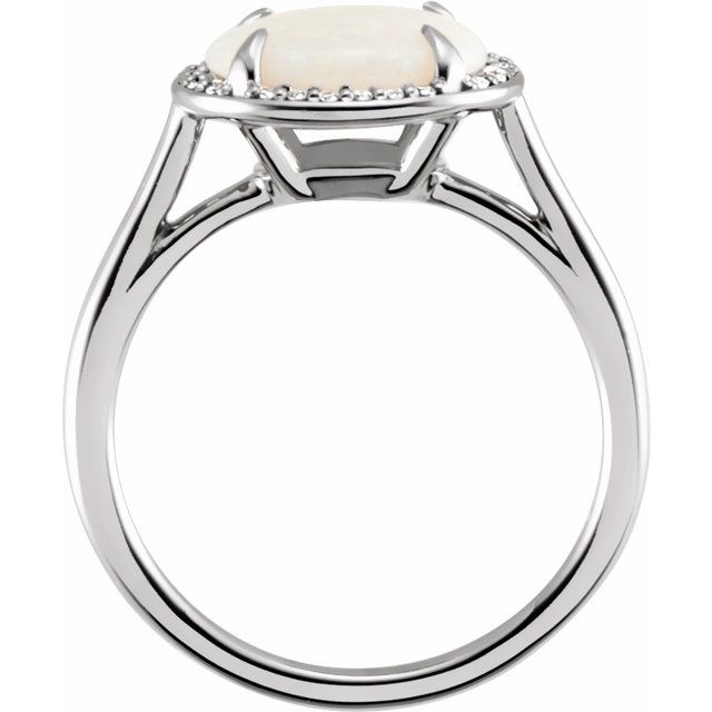 14K White Natural White Opal & .06 CTW Natural Diamond Ring