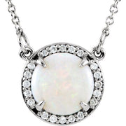 14K White Natural White Opal & .05 CTW Natural Diamond 16' Necklace