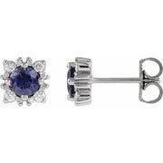 14k White 4 Mm Natural Iolite & 1/6 Ctw Natural Diamond Halo-style Earrings